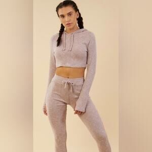 Gymshark Slounge Sweater Hoodie Ribbed Knit Marl Taupe Dusty Purple Size M